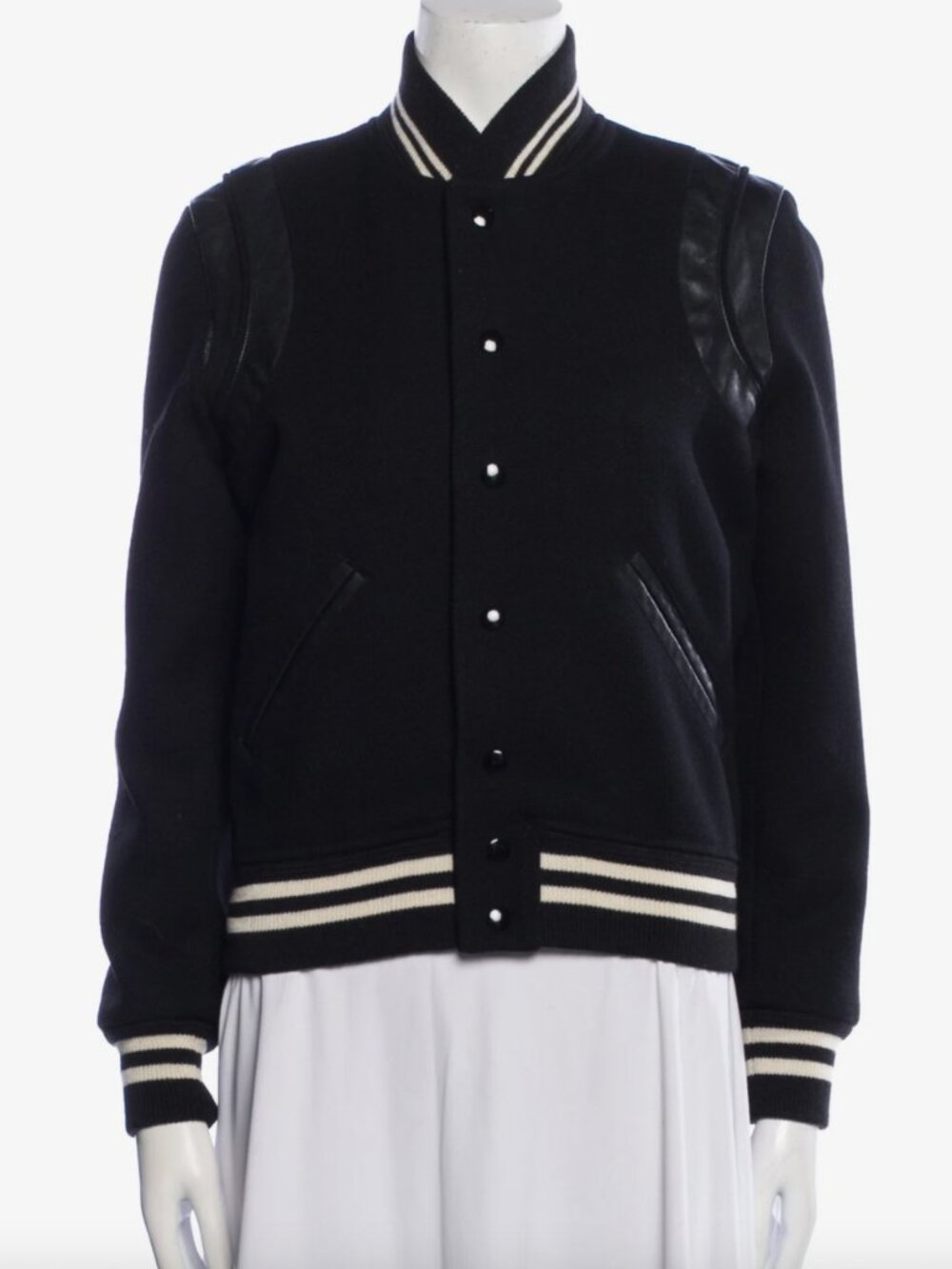 Saint Laurent  Lamb Leather Striped Bomber Jacket w/ Tags  Black | Size: S | US4